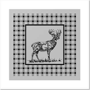 Vintage Stag on Plaid Posters and Art